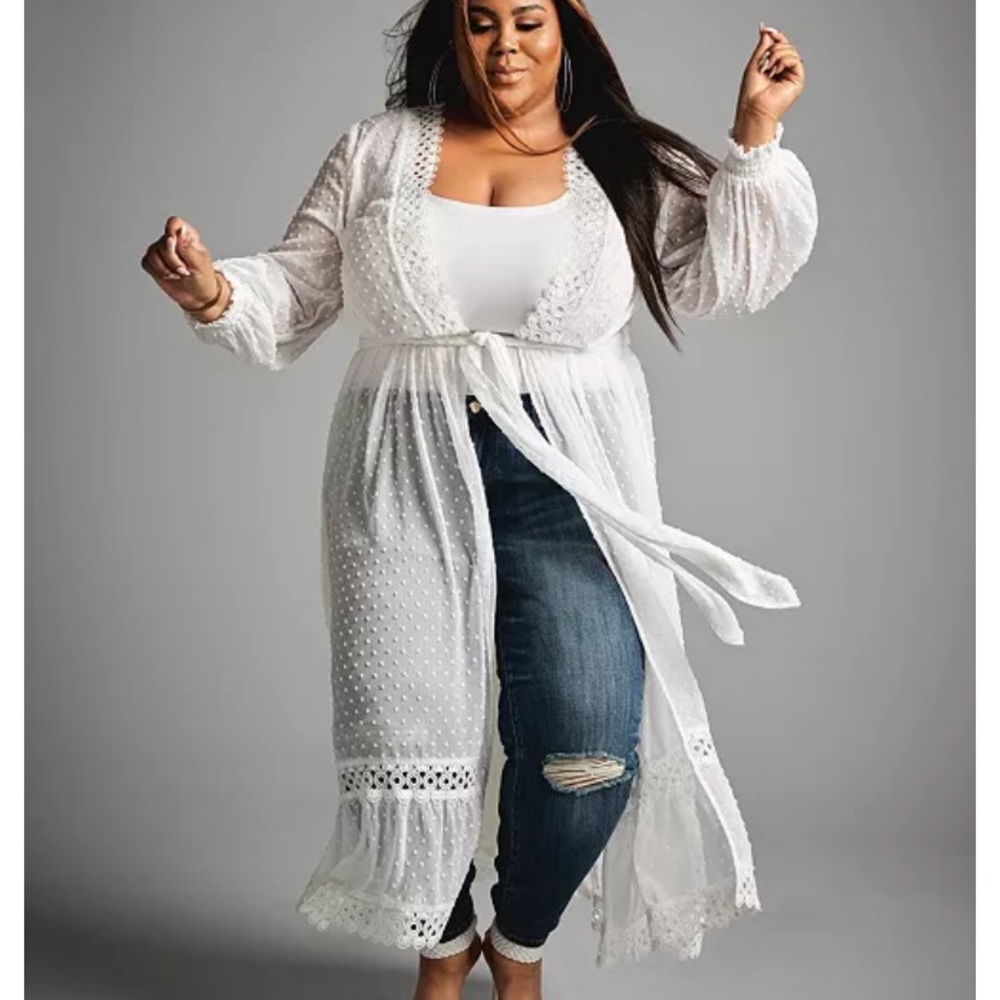 Nina Parker Trendy Plus Size Eyelet Duster